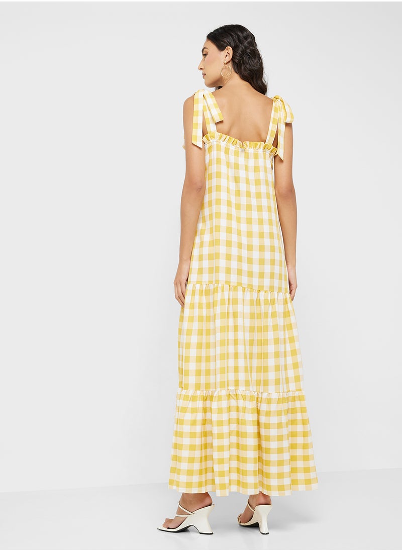 Ginger - Shoulder Tie Detail Gingham Tiered Maxi Dress - Image 1