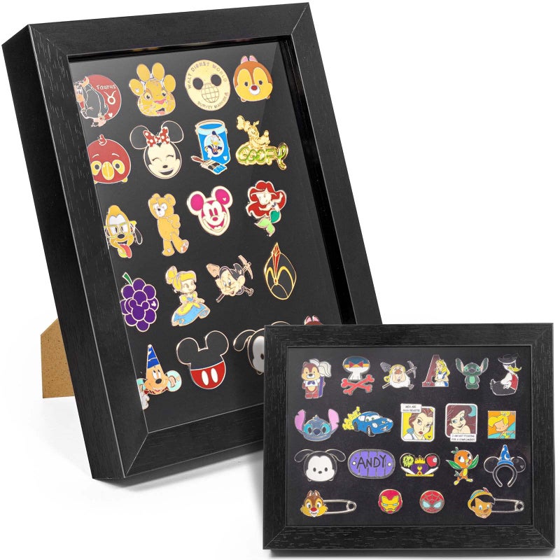 tutata Enamel Pin Display Frame 7x9 Shadow Box for Wall and Tabletop Mount Pin Collection Display Brooch Holder for Enthusiast Black