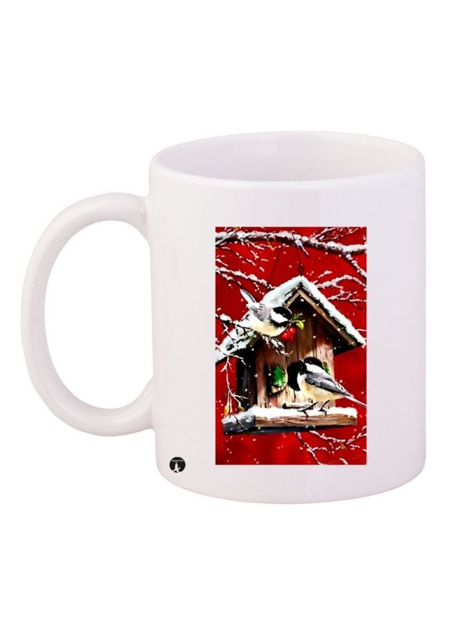 RYN Bird House Printed Coffee Mug White/Red/Brown 11ounce