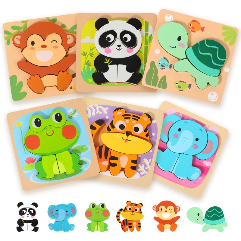 edutree Wooden Puzzles for Toddlers 24 6 Pack Animal Shape Puzzle Montessori Toys for 1 2 3 Year Old Educational Learning Toys for Girls Boys - Image 3