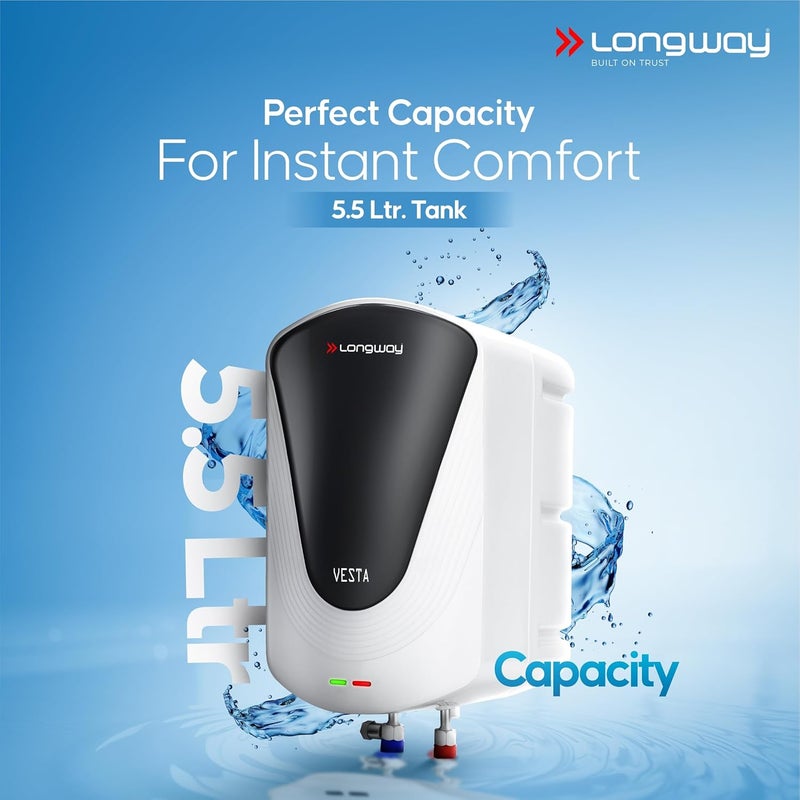 Longway Vesta 55 Ltr 5 Star Rated Instant Water Heater for Home with Advanced MultiLayered Safety System AntiRust Coating Suitable for Kitchen Bathroom 5 Year Warranty Gray 55 Ltr - Image 3