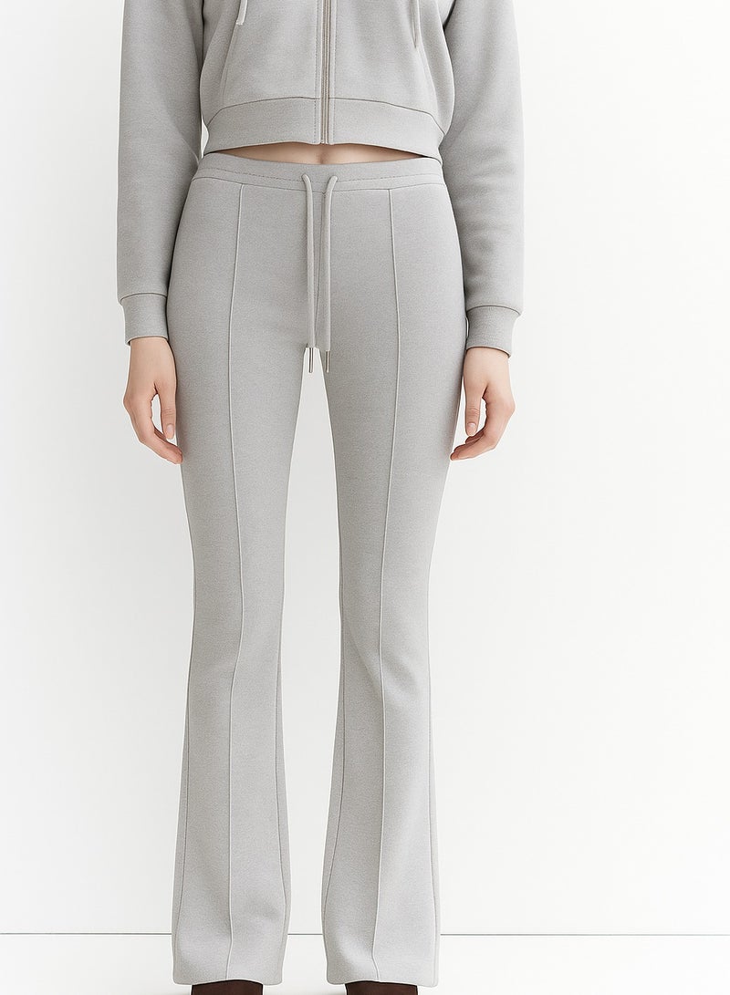 Soft Steps Women's Grey High-Waisted Flared Pants â€“ Soft Cotton Interlock | Elegant Fit with Drawstring  Size S - Image 1