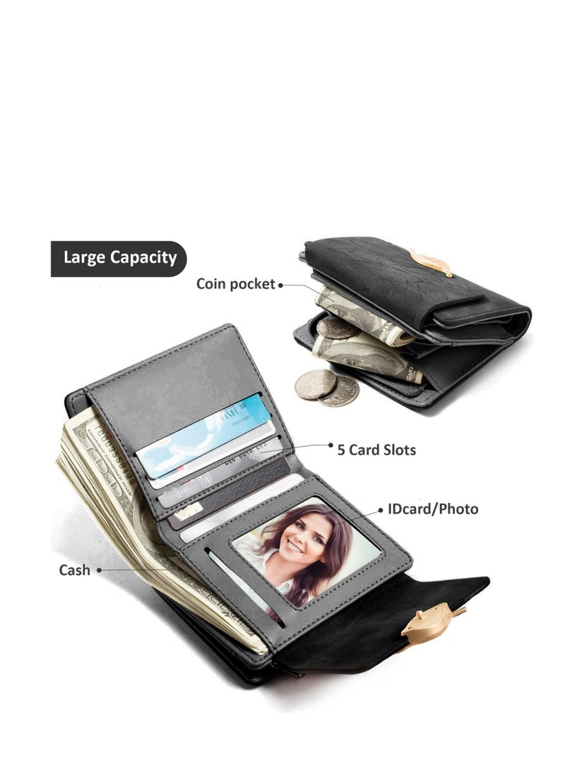SYOSI - Small Womens Wallet, RFID Blocking Billfold, Leather Leaf Card Holde with Zipper Coin Pocket, Ladies Portable Purses, Girls Short Bifold Wallet Gifts - Image 1