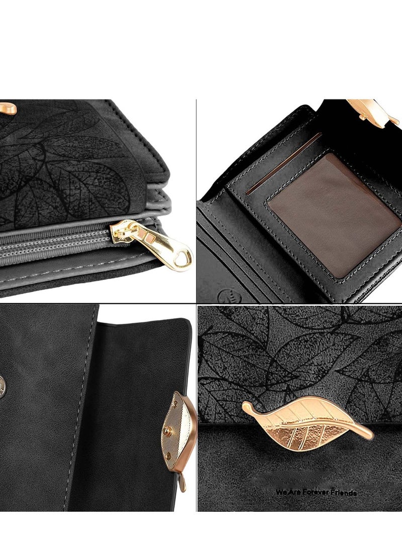 SYOSI - Small Womens Wallet, RFID Blocking Billfold, Leather Leaf Card Holde with Zipper Coin Pocket, Ladies Portable Purses, Girls Short Bifold Wallet Gifts - Image 1