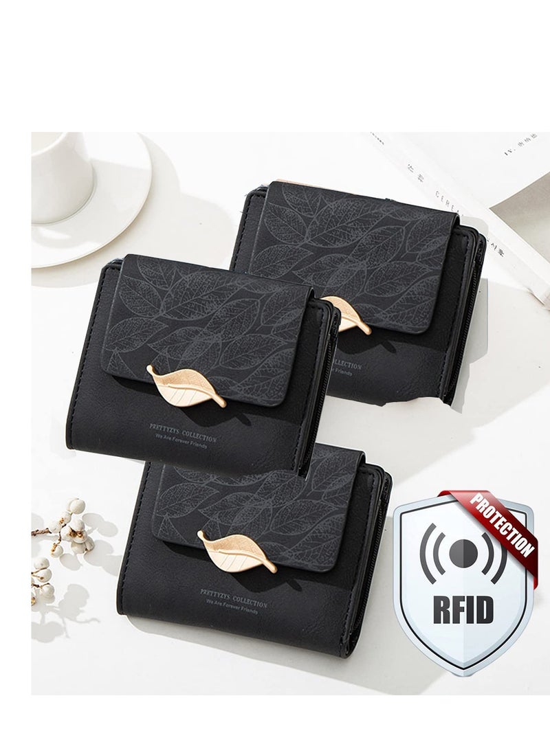 SYOSI - Small Womens Wallet, RFID Blocking Billfold, Leather Leaf Card Holde with Zipper Coin Pocket, Ladies Portable Purses, Girls Short Bifold Wallet Gifts - Image 1