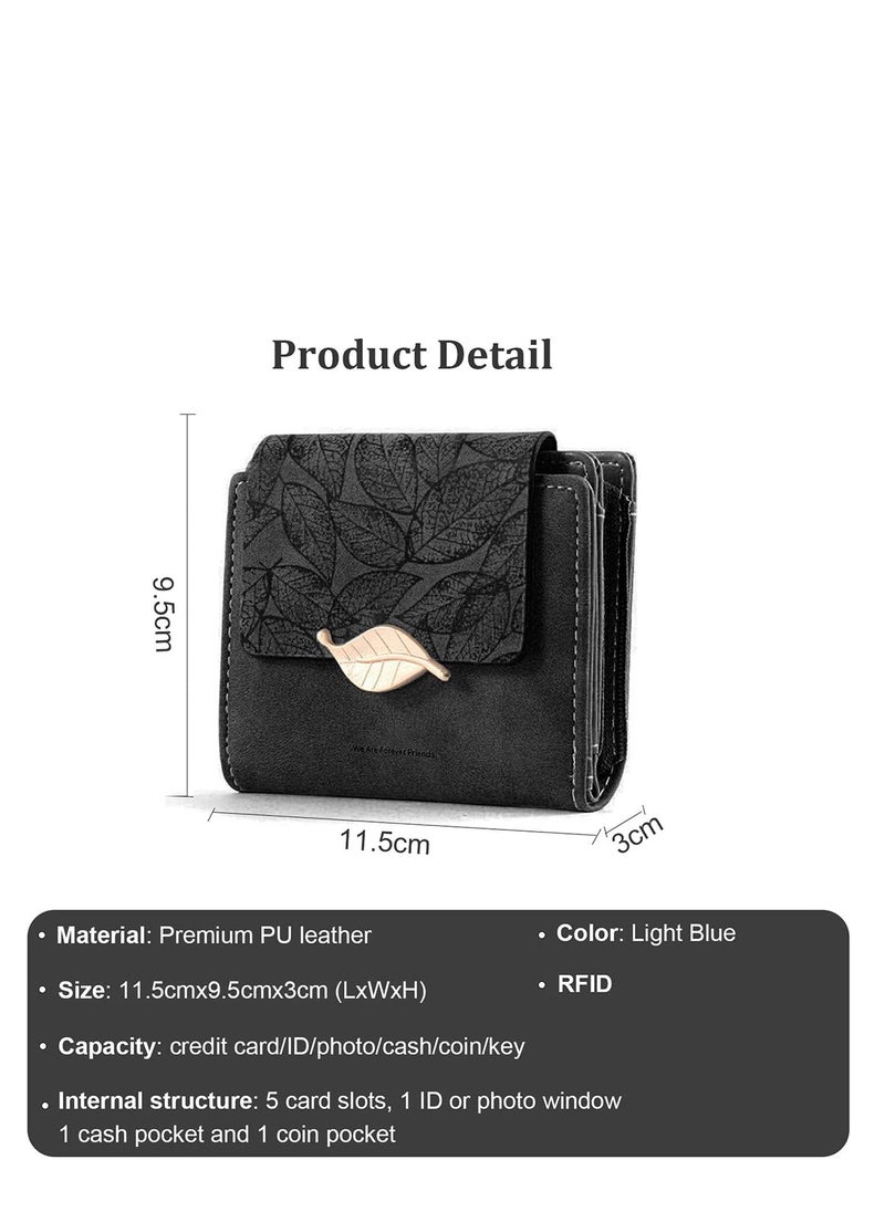 SYOSI - Small Womens Wallet, RFID Blocking Billfold, Leather Leaf Card Holde with Zipper Coin Pocket, Ladies Portable Purses, Girls Short Bifold Wallet Gifts - Image 1