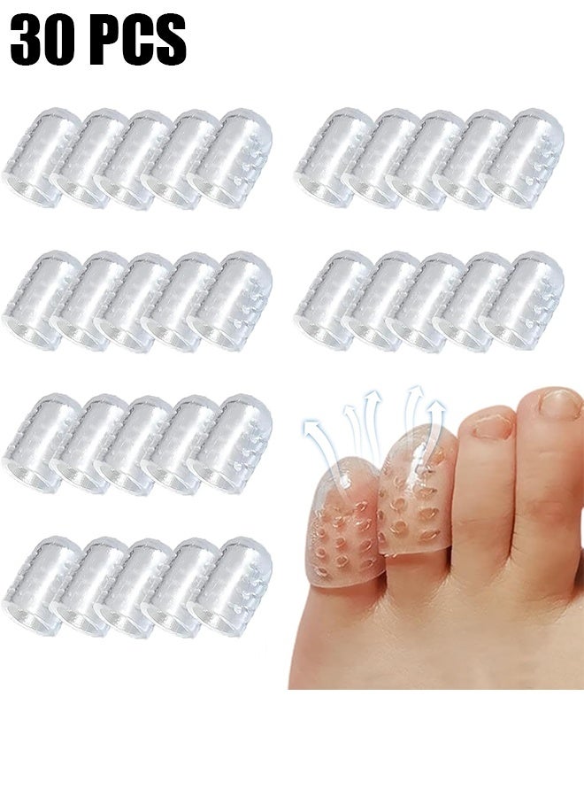 30 Pcs Silicone Anti-Friction Toe Protector, Breathable Gel Toe Sleeves Toe Protectors, Little Toe Cover Used for Ingrown Toenails, Corns, Calluses, Blisters and Pain Relief - Transparent - Image 1