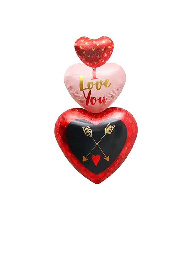 PARTY FUN Heart-Shaped I Love You Foil Balloons - Express Your Love Threefold with Elegance - Image 1
