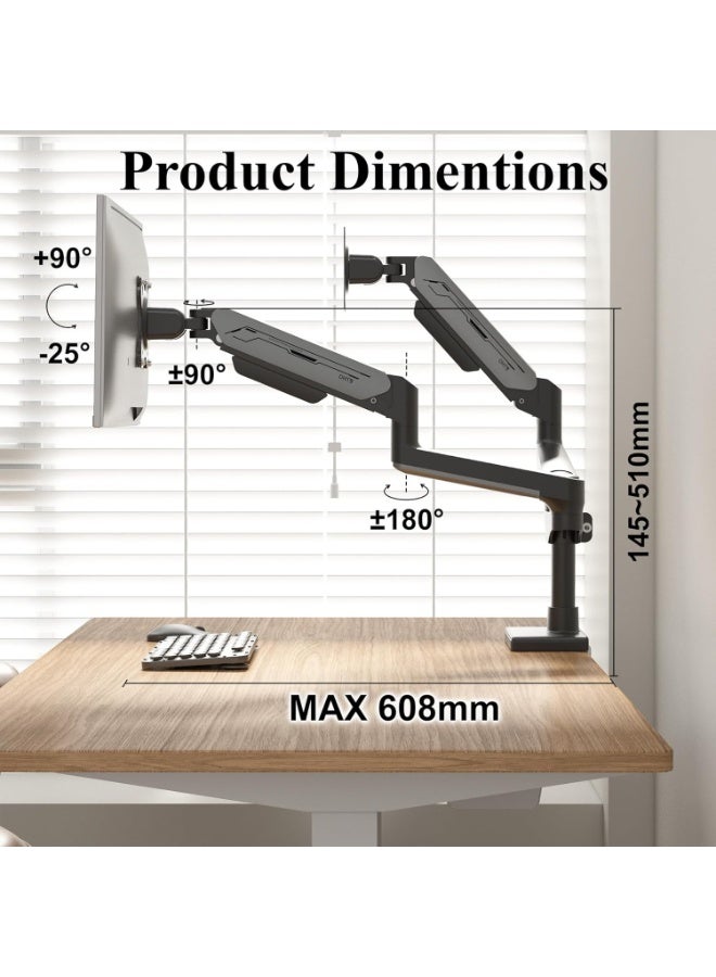 ETHU Dual Monitor Arm, Heavy Duty Gas Spring Monitor Mount with Height Adjustment & Tilt, VESA Desk Mount with Dual Installation Options for 17-38 inch 2-12KG Screens - Image 3
