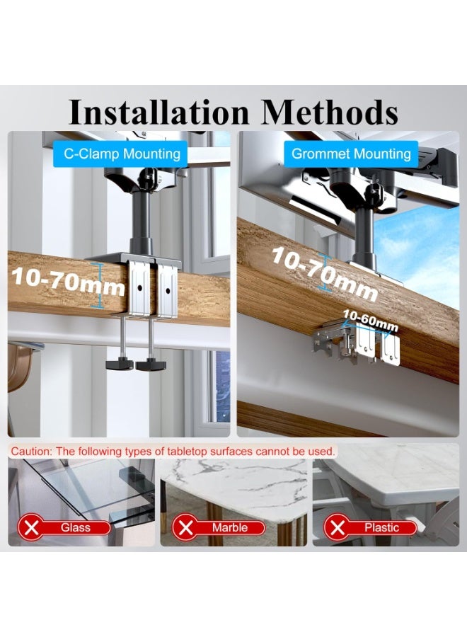 ETHU Dual Monitor Arm, Heavy Duty Gas Spring Monitor Mount with Height Adjustment & Tilt, VESA Desk Mount with Dual Installation Options for 17-38 inch 2-12KG Screens - Image 2