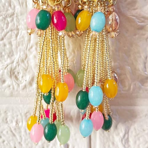 Adikala Craft Store Ethnic Multicolor Glass Beads Latkan Tassel Pack of 2 for Saree Pallu, Blouse, Suits, Dupatta, Lehenga Decor (Multi D4) - Image 4