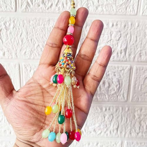 Adikala Craft Store Ethnic Multicolor Glass Beads Latkan Tassel Pack of 2 for Saree Pallu, Blouse, Suits, Dupatta, Lehenga Decor (Multi D4) - Image 3
