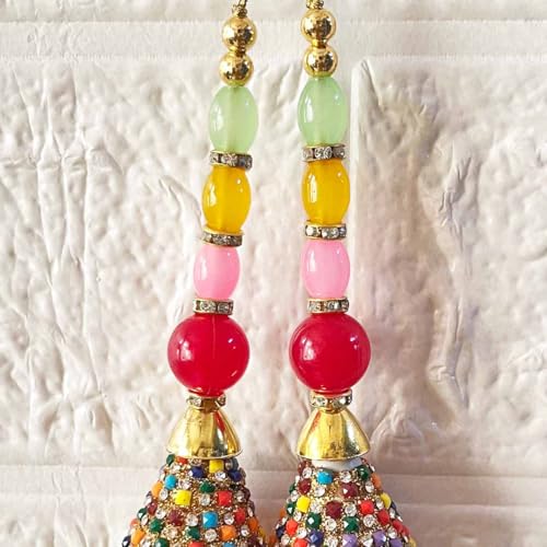 Adikala Craft Store Ethnic Multicolor Glass Beads Latkan Tassel Pack of 2 for Saree Pallu, Blouse, Suits, Dupatta, Lehenga Decor (Multi D4) - Image 5