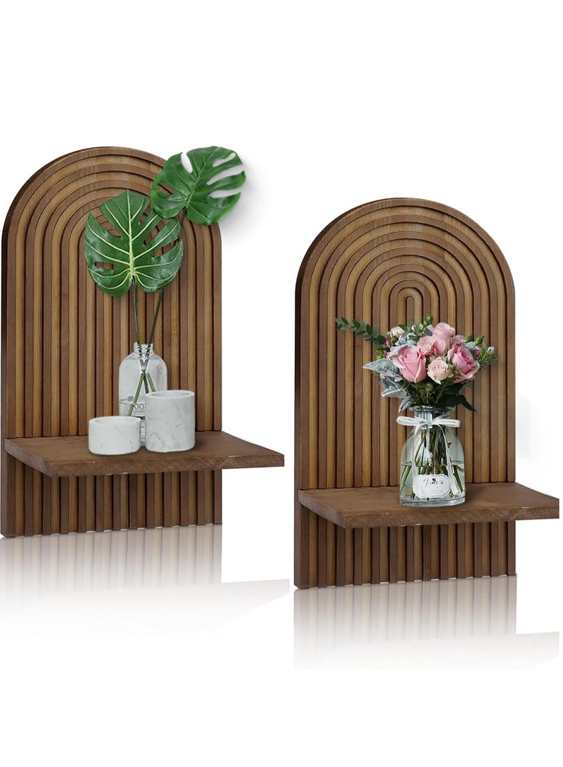 شو وو قطعتان من رفوف الحائط الخشبية البوهيمية، رف ديكور مقوس، رف تخزين عائم للمنزل، رفوف عرض بوهيمية، رف ديكور حائط للمنزل والمكتب - Image 1