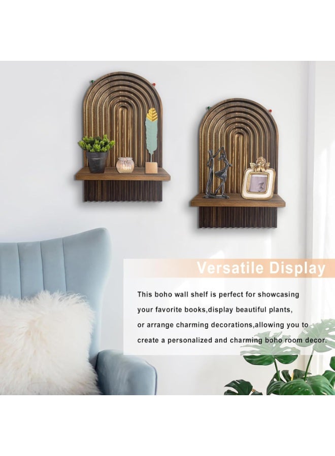 شو وو قطعتان من رفوف الحائط الخشبية البوهيمية، رف ديكور مقوس، رف تخزين عائم للمنزل، رفوف عرض بوهيمية، رف ديكور حائط للمنزل والمكتب - Image 2