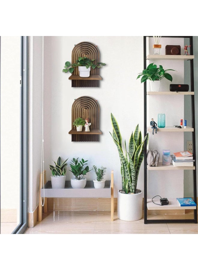 شو وو قطعتان من رفوف الحائط الخشبية البوهيمية، رف ديكور مقوس، رف تخزين عائم للمنزل، رفوف عرض بوهيمية، رف ديكور حائط للمنزل والمكتب - Image 4