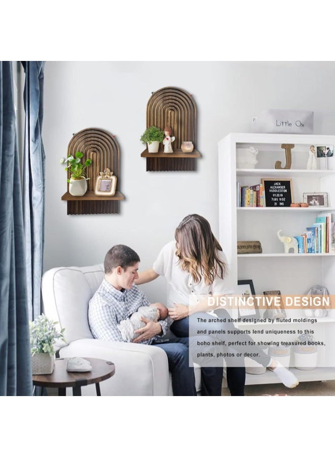 شو وو قطعتان من رفوف الحائط الخشبية البوهيمية، رف ديكور مقوس، رف تخزين عائم للمنزل، رفوف عرض بوهيمية، رف ديكور حائط للمنزل والمكتب - Image 3