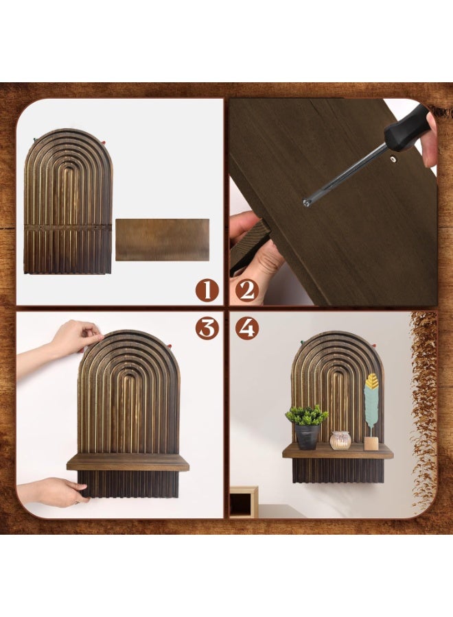 شو وو قطعتان من رفوف الحائط الخشبية البوهيمية، رف ديكور مقوس، رف تخزين عائم للمنزل، رفوف عرض بوهيمية، رف ديكور حائط للمنزل والمكتب - Image 5