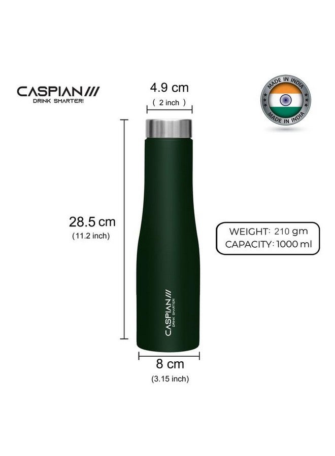 CASPIAN /// Aqua Stainless Steel Water Bottle (Green, 1 Litre)| Leak Proof Thunder for Fridge Home Office Travel School Kids Boys Girls Adults Sports Gym Yoga - Image 2