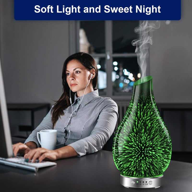 MAXWINER Essential Oil Diffusers Ultrasonic 3D Glass Aromatherapy Diffuser, Auto Shut-Off, Timer Setting, 7 Colors LED Lights Changing for Home, Office, Spa 120ml - Image 4