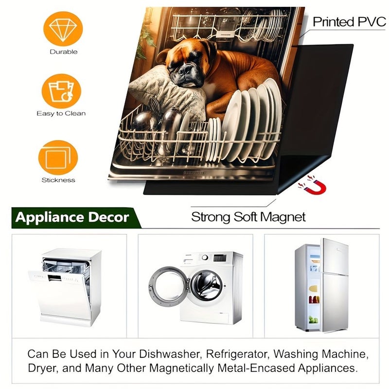 2D Flat 1pc Dishwasher Magnetic Door Cover Boxer Dog Sleeping on Pillow Design Reusable Scratch Resistant Vinyl Easy to Clean Cut Magnetic Backing Fun Kitchen Appliance Decoration Suitable for Dishwashers Refrigerators Washing Machines Size 25.59inch 23.03inch - Image 4