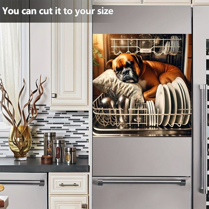 2D Flat 1pc Dishwasher Magnetic Door Cover Boxer Dog Sleeping on Pillow Design Reusable Scratch Resistant Vinyl Easy to Clean Cut Magnetic Backing Fun Kitchen Appliance Decoration Suitable for Dishwashers Refrigerators Washing Machines Size 25.59inch 23.03inch - Image 5