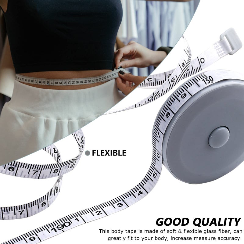SmaringRobot Mini Retractable Tape Measure(3 Packs) + Soft Fabric Sewing Ruler(1 Pieces), Flexible, Pocket Size, Dual Sided, 150CM Tailor Measuring Tapes for Body Measurement Weight Loss Cloth Knitting Craft - Image 4