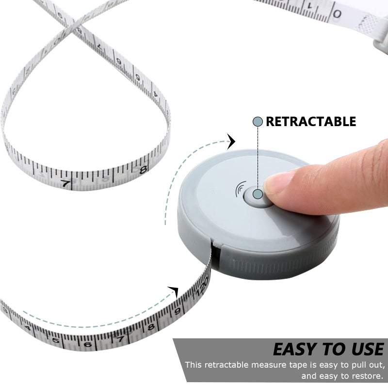 SmaringRobot Mini Retractable Tape Measure(3 Packs) + Soft Fabric Sewing Ruler(1 Pieces), Flexible, Pocket Size, Dual Sided, 150CM Tailor Measuring Tapes for Body Measurement Weight Loss Cloth Knitting Craft - Image 3