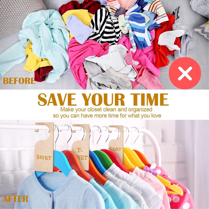 Patelai 25 Pieces Blank Wooden Clothing Rack Divider Closet Blank Organizers Hanger Separators Hanging Closet Divider with Marker Pen for Home Nursery Clothes - Image 4