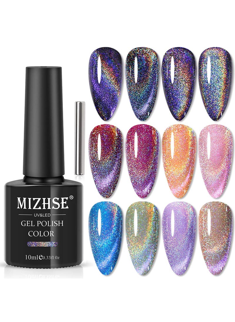 MIZHSE MIZHSE 10ml Universal Rainbow Cat Eye Gel Nali Polish Laser Holographic 9D Cat Eye Gel Polish Soak Off LED U V Gel Nail Art Varnish with Magnetic 