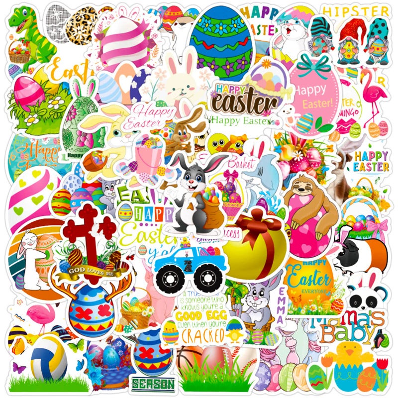 DothRayan 200Pcs Easter Stickers for Water Bottles, Easter Egg Bunny Stickers for Kids Teens Girls Adults, Vinyl Waterproof Sticker for Laptop, Phone - Image 1
