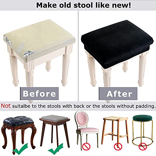 SINOSSO Soft Velvet Vanity Bench Cover, (15"- 19.5") L x (11.8"- 15.7") W Stretch Washable Rectangle Saddle Bar Stool Slipcover, (XS, Black) - Image 4
