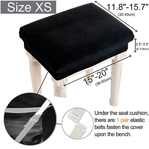 SINOSSO Soft Velvet Vanity Bench Cover, (15"- 19.5") L x (11.8"- 15.7") W Stretch Washable Rectangle Saddle Bar Stool Slipcover, (XS, Black) - Image 2