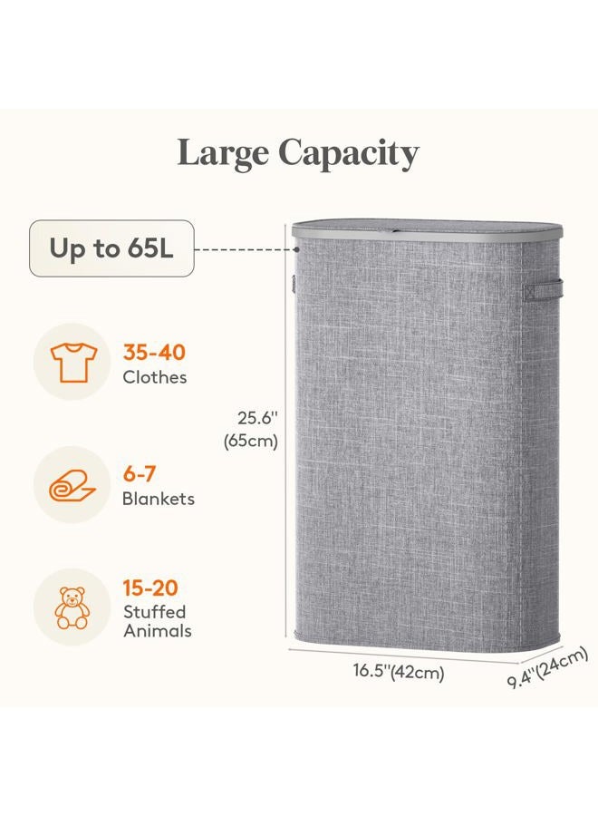 Lifewit 65L Slim Laundry Basket with Lid, Narrow Large Laundry Hamper with Plastic Handles and Removable Bag, Tall Foldable Dirty Clothes Hampers for Laundry Room, Bedroom, Bathroom, Dorm, Gray - Image 3