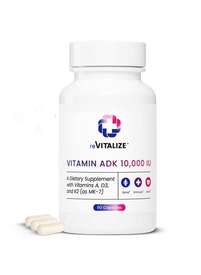 REVITALIZE ADK Vitamin Supplement 10,000 IU - 90 Servings, High Potency Vitamin A, D3 & K2 (MK-7) for Bone Strength | Supports Heart Health and Immune Function - Convenient Capsule Form - Image 1
