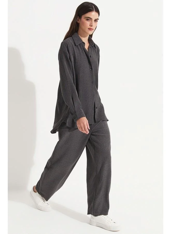 JUNE June Women Cotton Blend Shirt Trouser Set Black