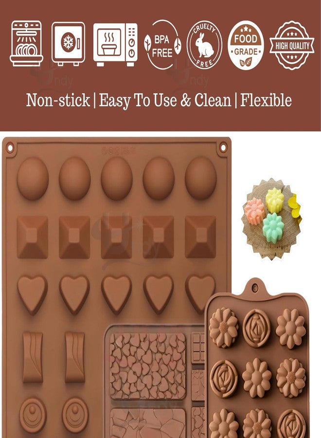 Undy Chocolate Mould Silicone Mix Flower Round Heart Square Rectangle Pyramid Sphere Break Apart Shape Chocolate Mould for Chocolate Making Multipurpose Jelly Ice Cubes Cake Decoration Tools 3 PCS - Image 3