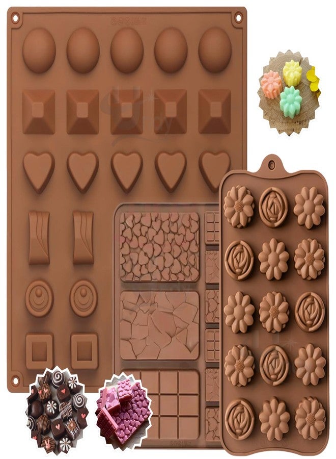 Undy Chocolate Mould Silicone Mix Flower Round Heart Square Rectangle Pyramid Sphere Break Apart Shape Chocolate Mould for Chocolate Making Multipurpose Jelly Ice Cubes Cake Decoration Tools 3 PCS - Image 1