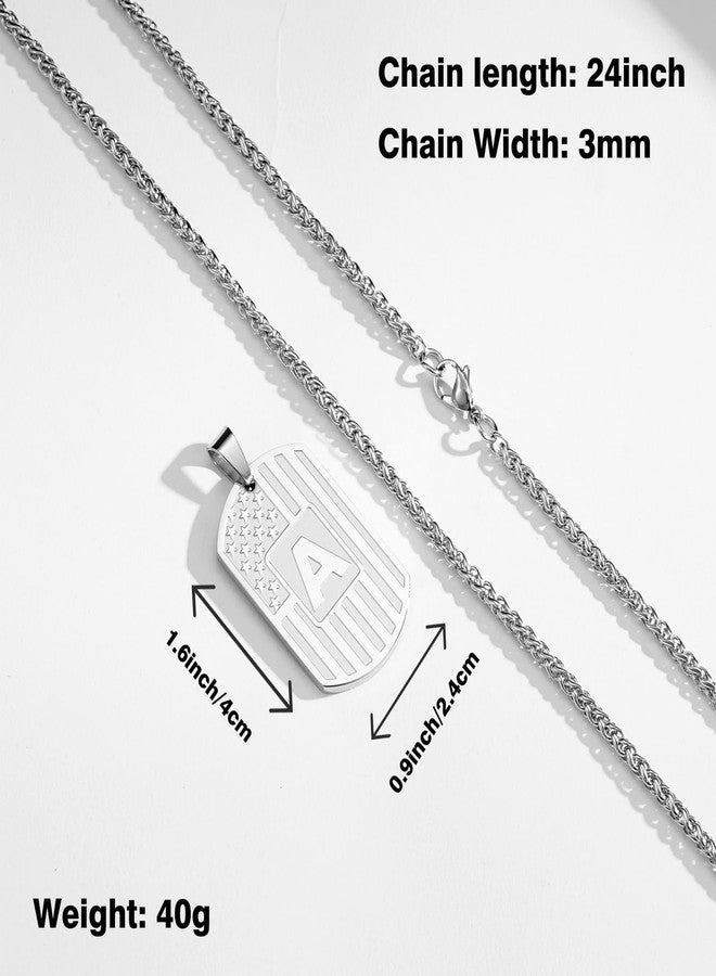 Bellino Initial A-Z Letter Necklace for Men Boys Kids Teen, Stainless Steel American Flag Dog Tag Pendent Chain Jewelry Birthday Gifts for him boyfriend husband dad 24Inches, *Initial J, Stainless - Image 5