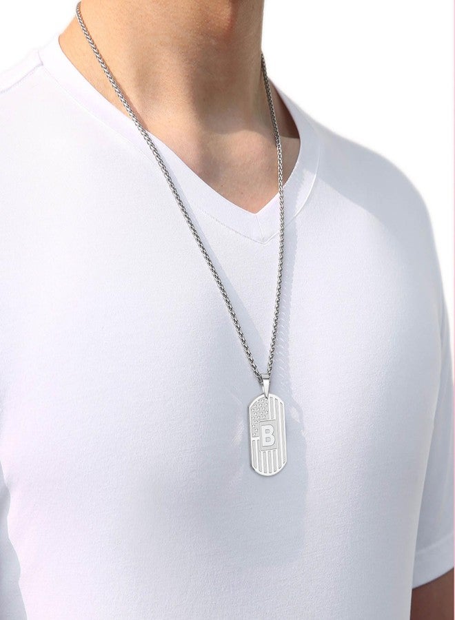Bellino Initial A-Z Letter Necklace for Men Boys Kids Teen, Stainless Steel American Flag Dog Tag Pendent Chain Jewelry Birthday Gifts for him boyfriend husband dad 24Inches, *Initial J, Stainless - Image 2