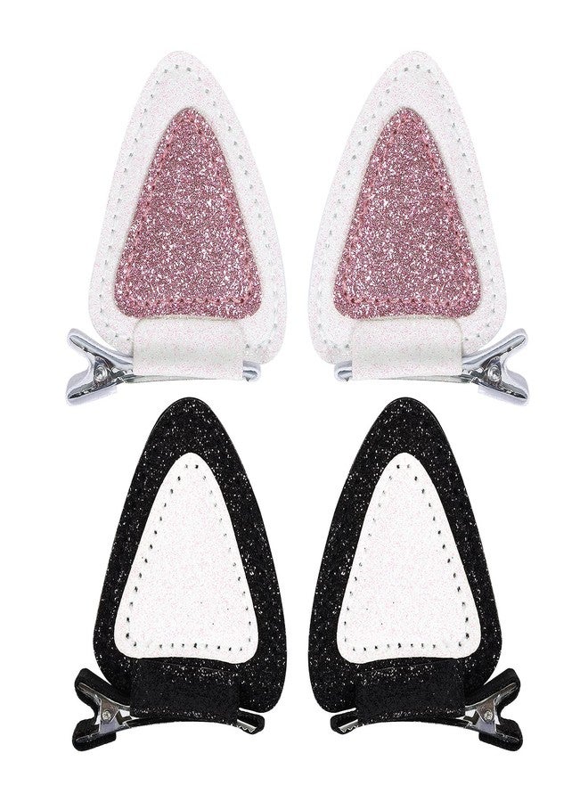 KCHIES 4pcs Glitter Cat Ears Hair Clips for Girls Women Halloween Dress up Cute Animal Themed Birthday Party Favor Gift Accessories Supplies White Pink Black - Image 1
