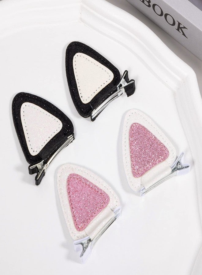 KCHIES 4pcs Glitter Cat Ears Hair Clips for Girls Women Halloween Dress up Cute Animal Themed Birthday Party Favor Gift Accessories Supplies White Pink Black - Image 4