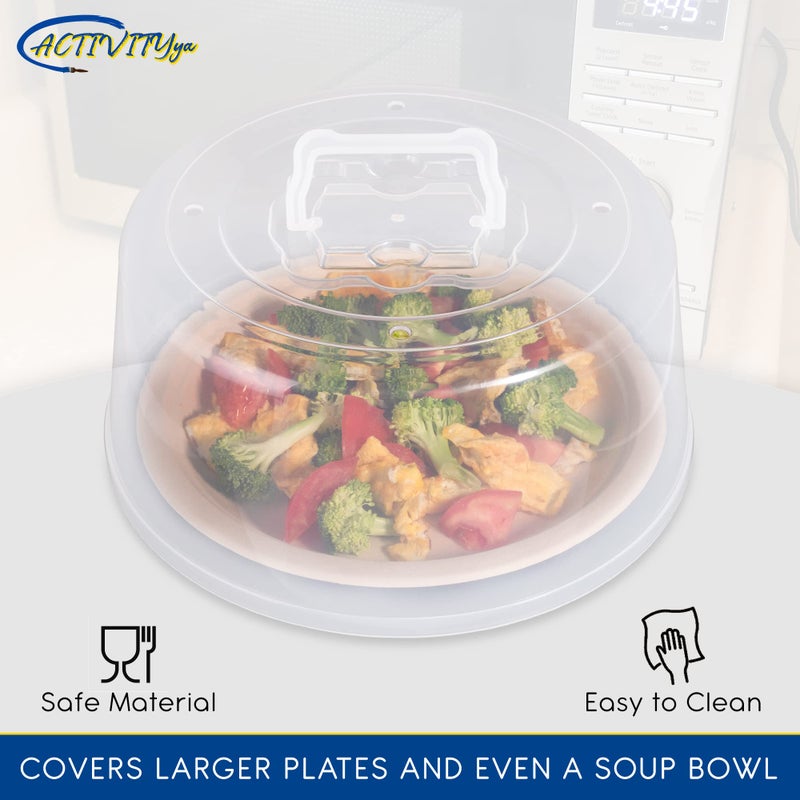 ACTIVITYYA Large Microwave Cover for Food - Splatter Guard Lid - Cake Stand Cover - Size 11.5 In x 5 In Tall - Easy Grip Handle with Steam Vented Holes - BPA Free & Dishwasher Safe | Clear Plastic - Image 4