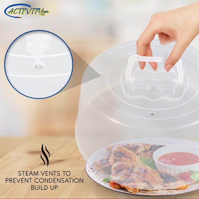 ACTIVITYYA Large Microwave Cover for Food - Splatter Guard Lid - Cake Stand Cover - Size 11.5 In x 5 In Tall - Easy Grip Handle with Steam Vented Holes - BPA Free & Dishwasher Safe | Clear Plastic - Image 5