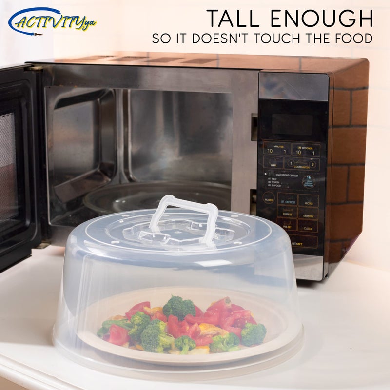 ACTIVITYYA Large Microwave Cover for Food - Splatter Guard Lid - Cake Stand Cover - Size 11.5 In x 5 In Tall - Easy Grip Handle with Steam Vented Holes - BPA Free & Dishwasher Safe | Clear Plastic - Image 3