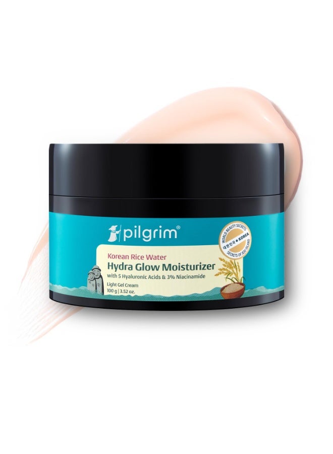 PILGRIM Korean Rice Water Hydra Glow Moisturizer 100Gm with 5 Hyaluronic Acids, 3% Niacinamide, 5 Ceramides | 5x Hydration & Instant Glass Skin | Oil-Free, Lightweight Gel | All SkinTypes | Women,Men - Image 1
