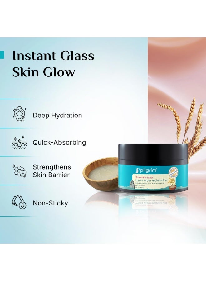 PILGRIM Korean Rice Water Hydra Glow Moisturizer 100Gm with 5 Hyaluronic Acids, 3% Niacinamide, 5 Ceramides | 5x Hydration & Instant Glass Skin | Oil-Free, Lightweight Gel | All SkinTypes | Women,Men - Image 5