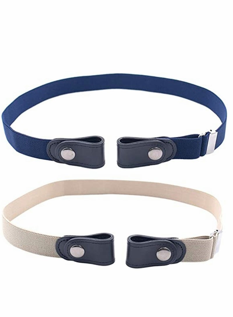 KASTWAVE Belts, No Buckle Stretch Belt Adjustable Invisible Belt Elastic Belt No Bulge No Hassle Buckle-free Pant Belt, for Jeans Dresses Women Or Men 2pcs (blue + khaki) - Image 1