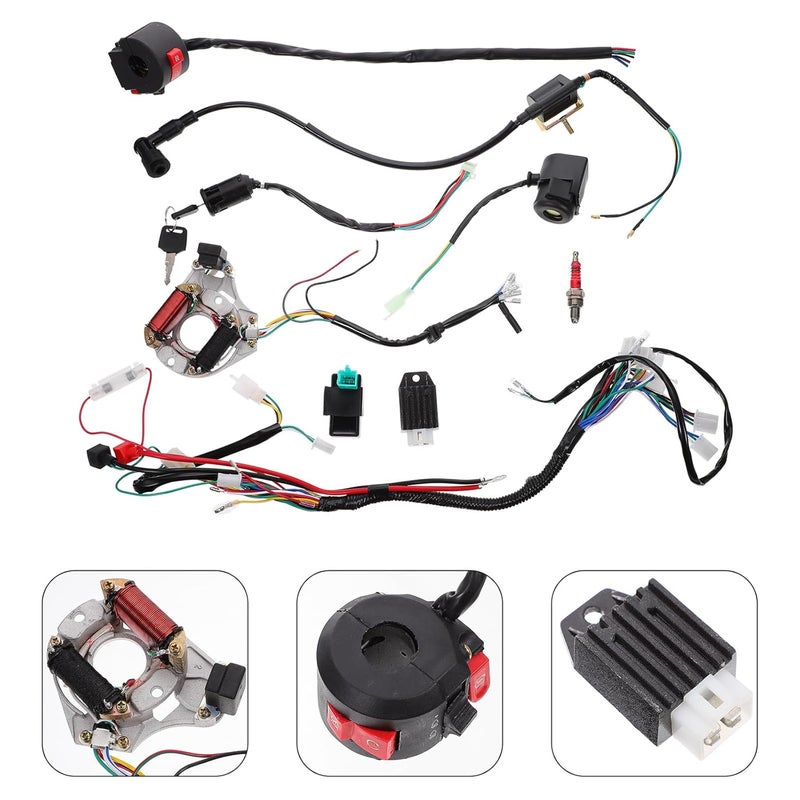POPETPOP ATV Replacement Wire Harness Kit with Coil and Ignition Switch Set for 50-125cc Motorcycles, Complete Electrical Wiring Harness for ATV Quad and Four Wheelers - Image 3