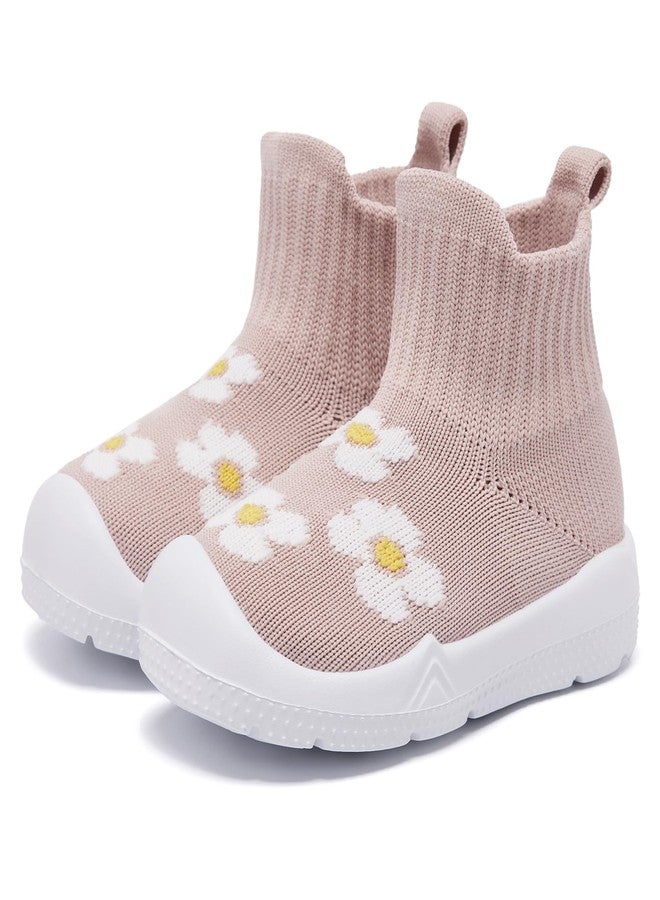 MORENDL Toddler Sock Shoes Baby Walking Shoes Infant Slippers Boys & Girls Non-Slip Sneakers Beige Flower 15-18 Months - Image 3